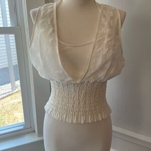 Anthropologie, Maeve Cream Smocked Puff Sleeve Blouse Size Medium